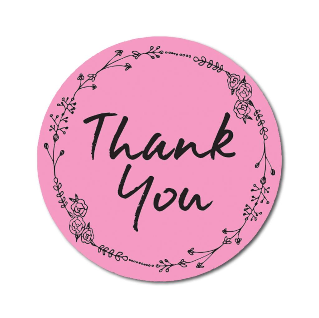 Darling Souvenir 1.6 Inches Round Rose Hand Draw Floral Wreath Black Thank You Stickers-45