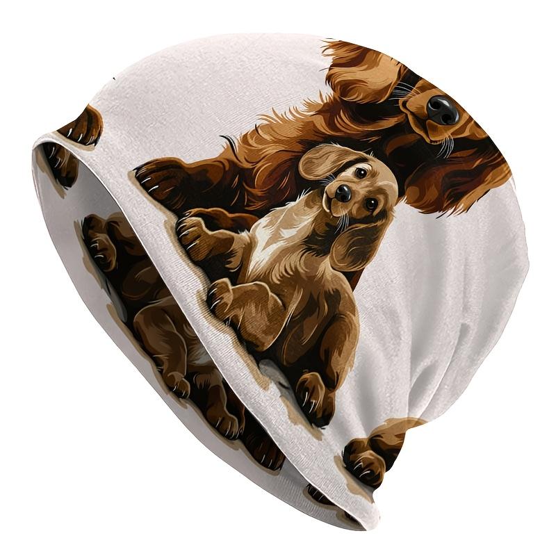 1pc Men's Bohemian Knit Hat with Dog & Puppy Print - Stretch Fit Elastic Brown-Yellow Animal Suitable for - Outdoor Wear, Lightweight Suitable for Val