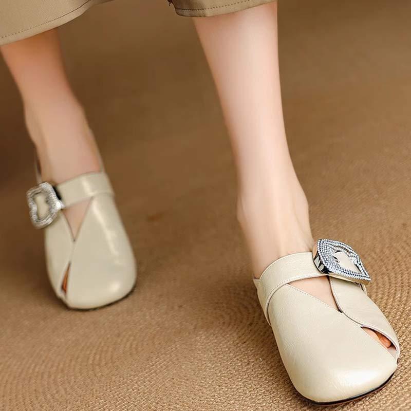 Fashion Round-toed Women's Shoes Baotou Thick Low-heeled Semi-slippers for Outer Wear Summer New Versatile Cool Mops