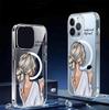 Задній вид Дівчина Магнітний Прозорий Чохол-Книжка для iPhone 15/16/17 Pro Max з Повним Покриттям