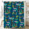 Fashionable Shower Curtain with Jungle Tiger Print Blue Background with Pink Green Leaves for Bathroom Decor (Blue)