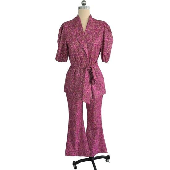 Women s Floral 2 Piece Sets Short Puff Sleeve V Neck L вино красного