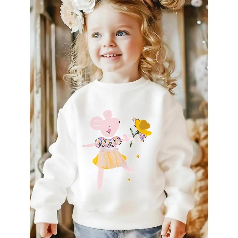 Girls' Crewneck Sweatshirt - Floral Pattern with Pastel Colors And Machine Washable, Spring And Autumn