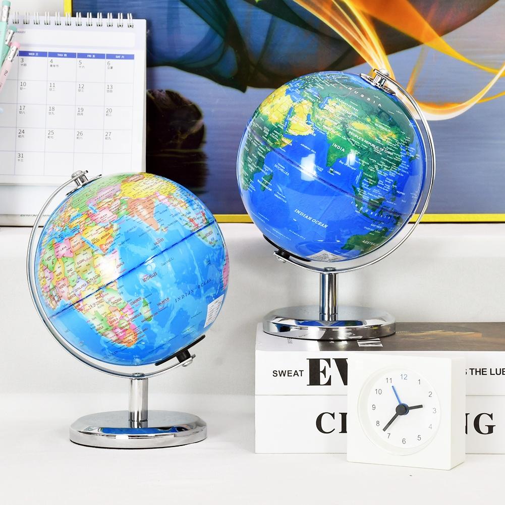 14CM Metal Frame Plastic Geography Education Globe Earth World Map Globe Light Lamp for Decor Kids Teaching Tool