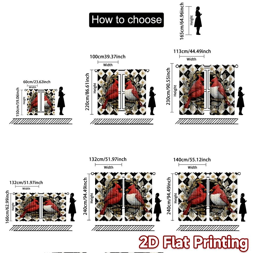 2pcs, 2D FLAT PRINTING Curtains (Without Rod) Cardinal Wreath Holiday Curtains Polyester Curtains Decorations Inside Perfect for