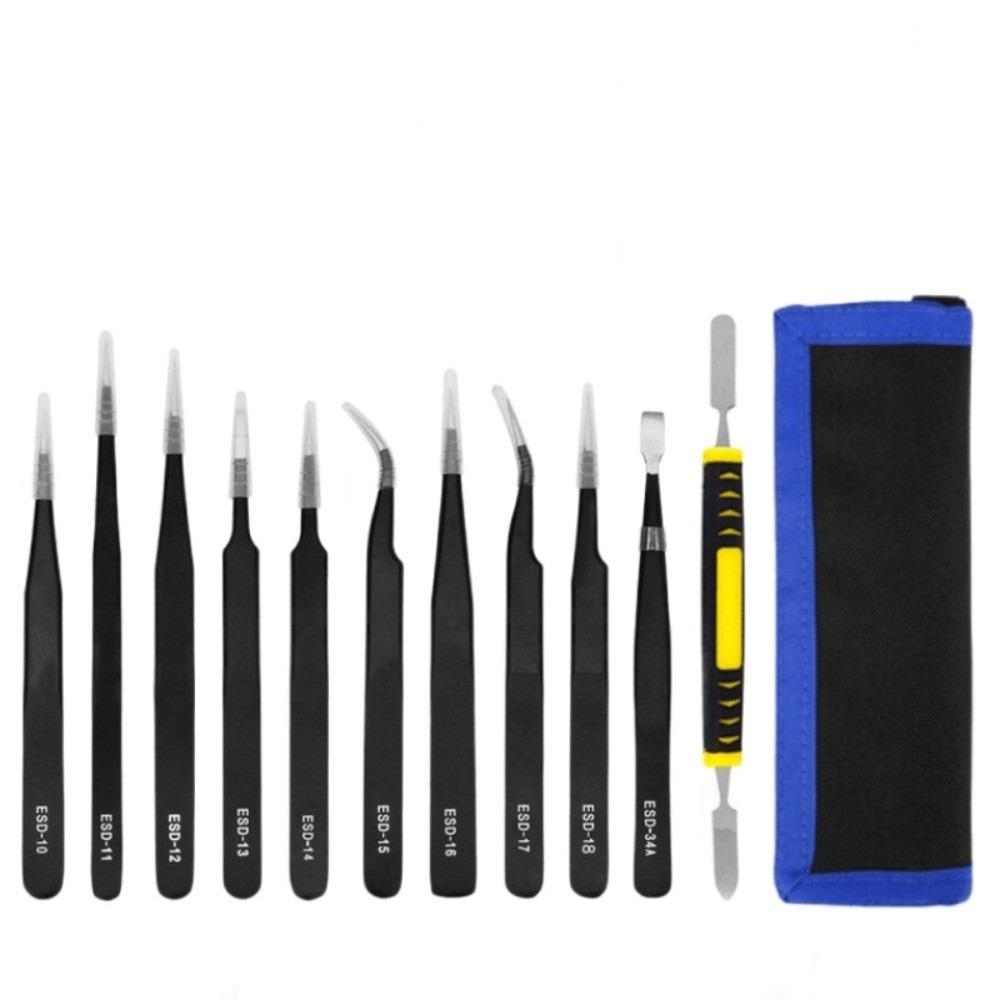 9/10/11Pcs Stainless Steel Antistatic Tweezers Anti-Static Electronic Tweezers  Mobile Phone Repair
