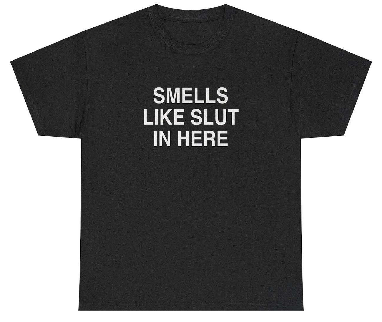Smells Like Slut In Here T Shirt Cursed Unhinged Silly Offensive Gen Z Tee XS