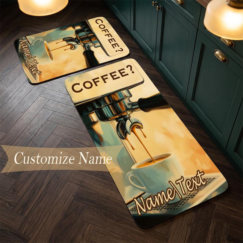 Cozy Coffee (1) Customize Name Flannel Kitchen Mat Soft Non-Slip Kitchen Floor Runner Rug for Home Kitchen Decor