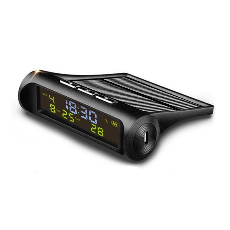 Digital Clock Auto Solar Powered Clock with Week Month Calendar Time Temperature Display Car Electronic Clock Wire Free