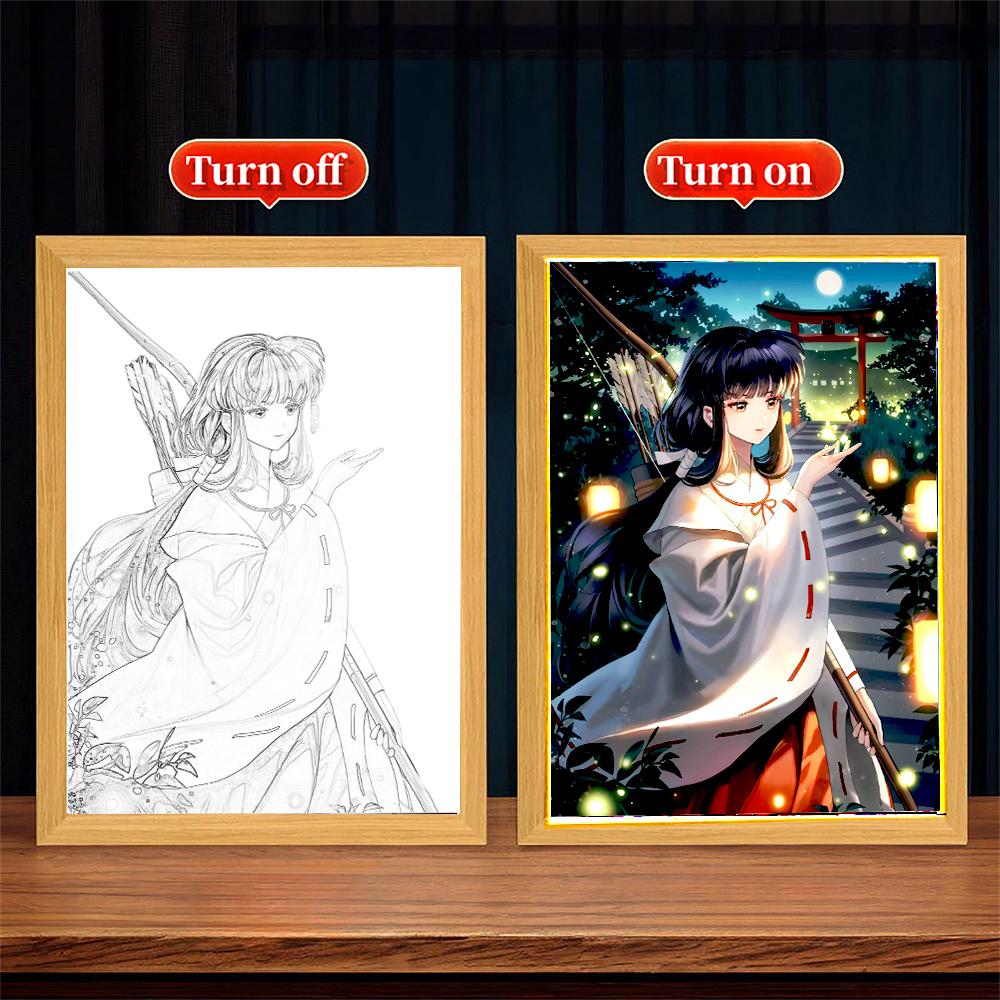 

Anime Figure Light Painting Picture Frame Inuyasha Action Figures Led Table Lamps Wall Decor Room Night Lights Gifts Mood Lamp