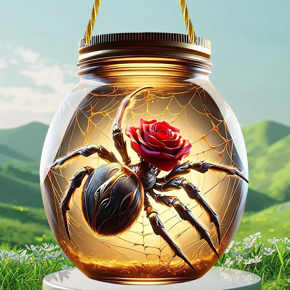 

2D Flat Acrylic Mason Jar Hangings Decor, Halloween Horror Spider Catcher Decorative Plate Window Door Terrace Decorative, Nurseries, Vintage Home 20*17cm