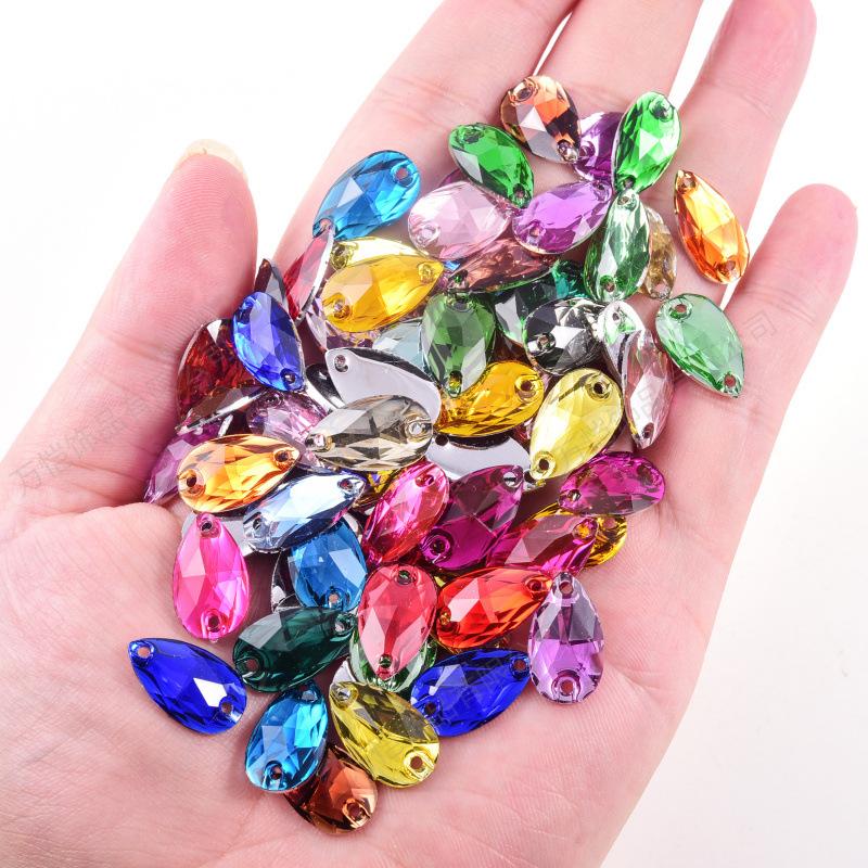 Resin Water Drop Flat Bottom Hand Sewn Drill, Silver Plated Bottom Double Hole Hand Sewn Flat Buckle Diy Clothing Luggage Accessories