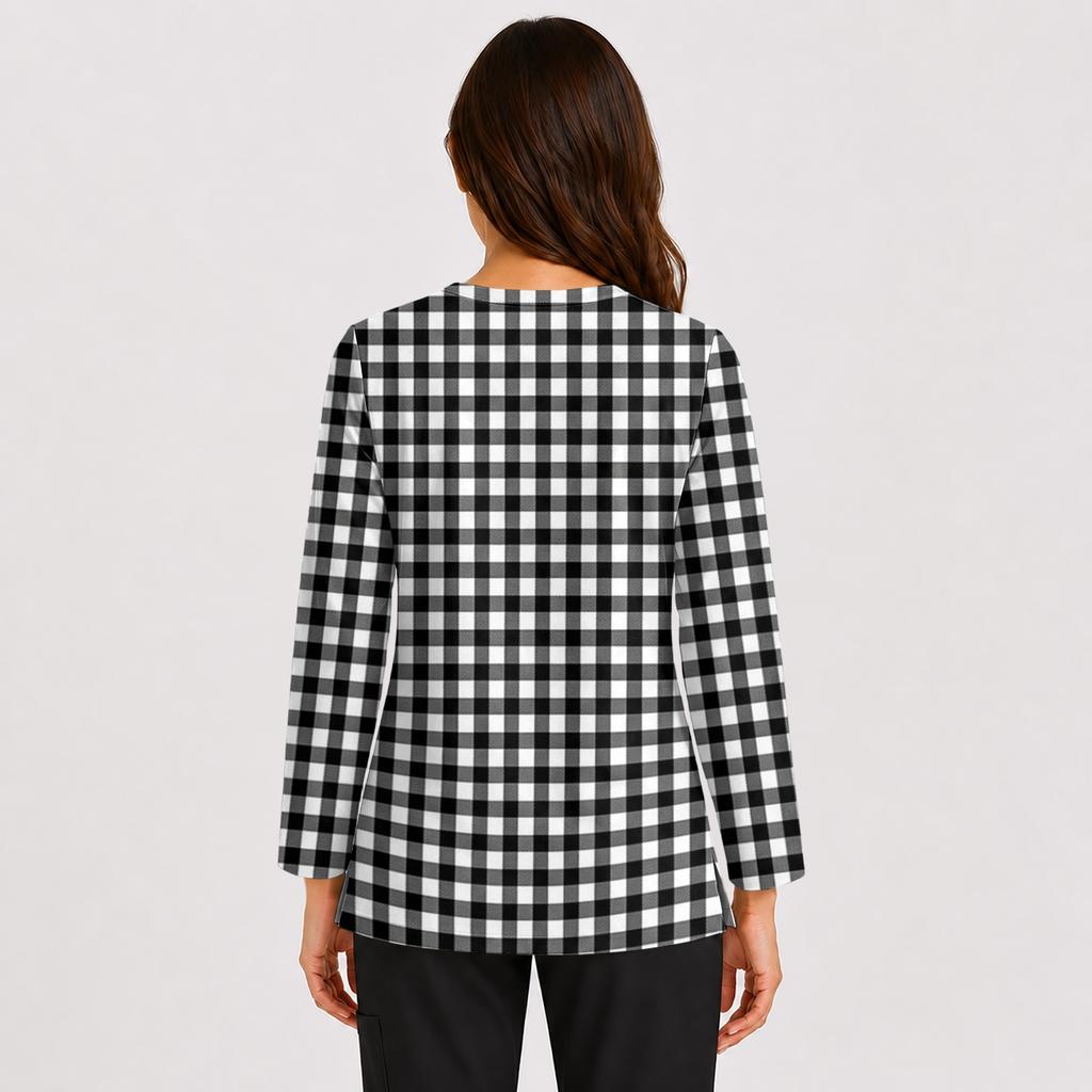 Damen-Uniform-Oberteil Farbe V-Ausschnitt 3/4-Ärmel mit Taschen und Seitenschlitz