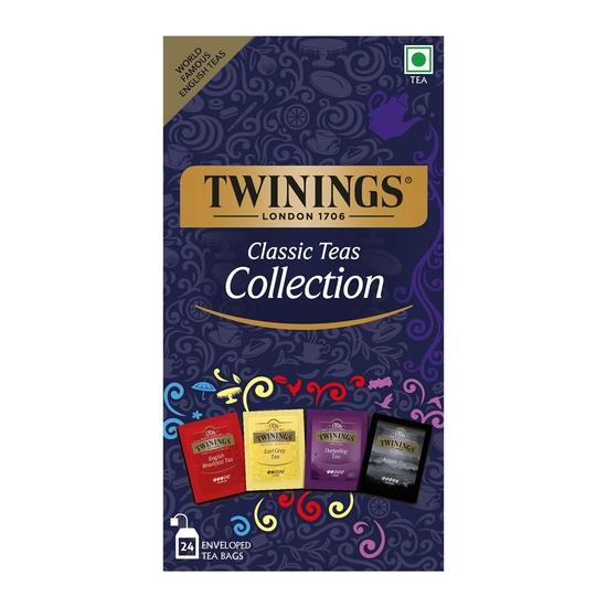 Коллекция классических чаев Twinings, 4 вкуса (Английский завтрак, Эрл Грей, Дарджилинг, Ассам), 24 пакетика чая в конвертах, 48 грамм