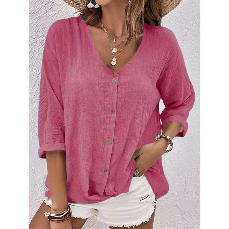 

V-neck Pullover Short Sleeve Loose Shirtv Collar Pullover Short Sleeve Loose Shirt Pink L