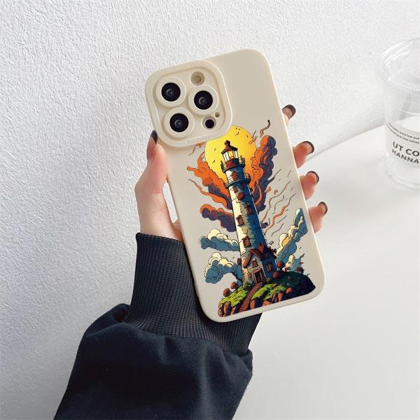 Abstrakter Stil Leuchtturm Handyhülle Für iPhone XS XR X 11 12 13 14 Pro Max 7 8 14 Plus SE 2020 Weiche Silikon Rückseite Hüllen