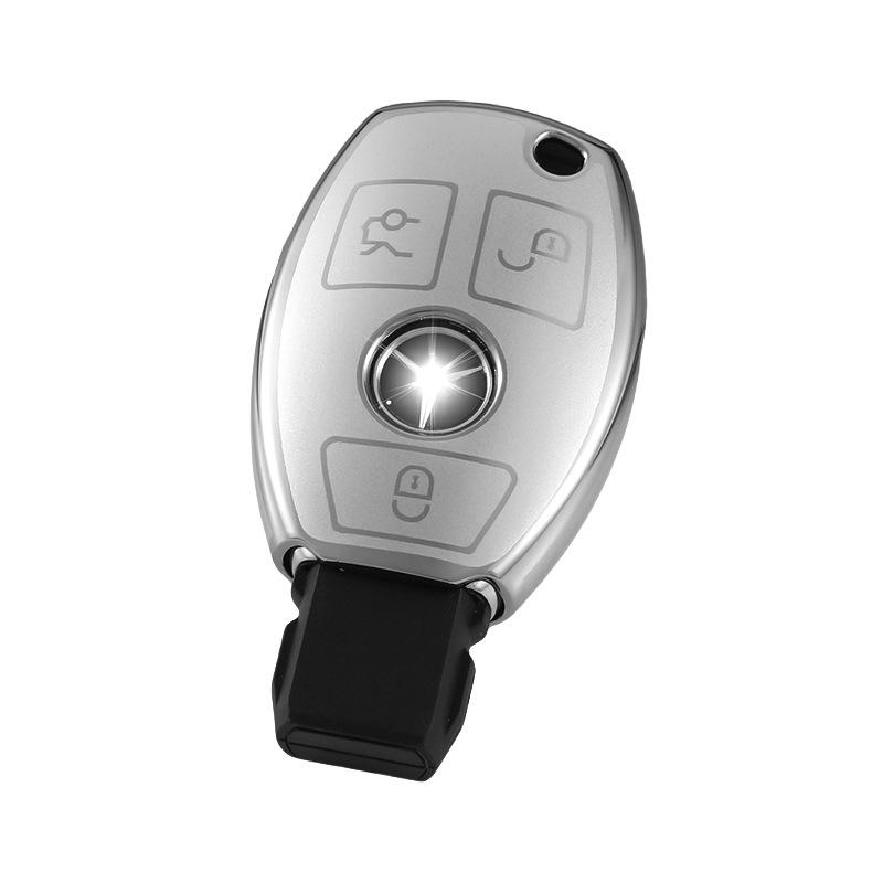 Mercedes 3-Button Key Case for C-Class, C200L, GLC, GLA200, GLK with Liquid Sand Silver Buckle