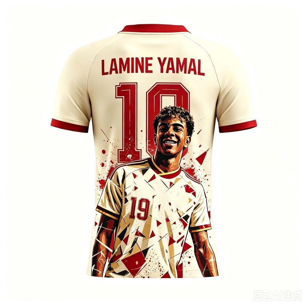 Summer Yamal Print Pattern Children's Outfit Football Jersey T-shirt Quick-drying and Breathable Suitable for Outdoor Wear