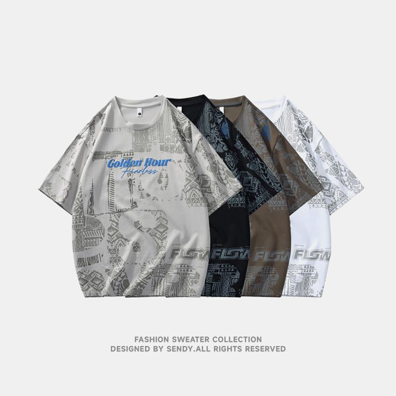 Summer Men's Loose Short-sleeved T-shirt Tops Quarter-sleeved Round Neck Half-sleeved T-shirt
