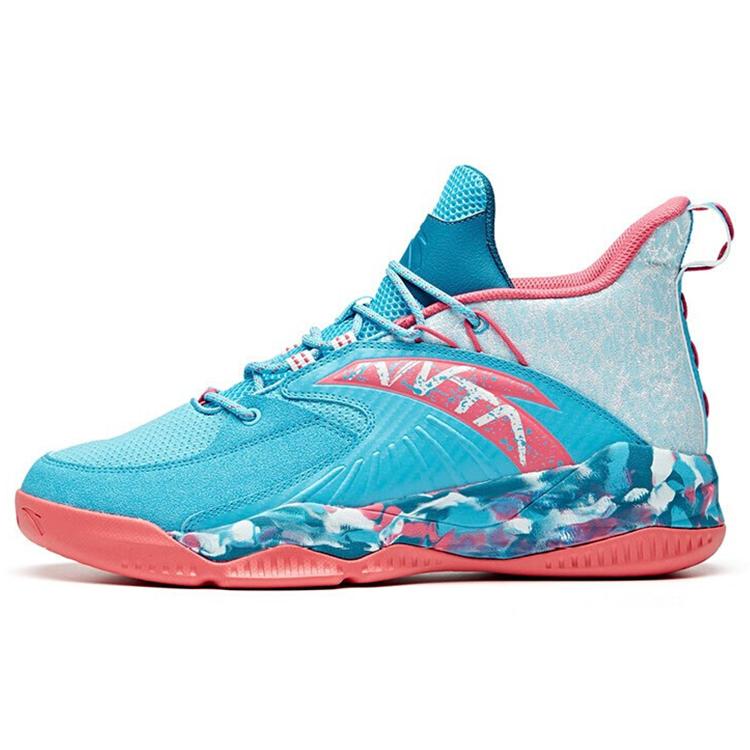 new Anta Rhomboid Shock Absorbers Slip Resistant, Abrasion Resistant, Breathable Mid Top Basketball Shoes Men's Chloro Blue