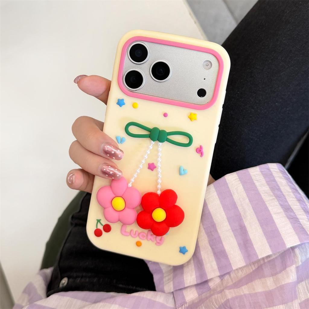 3D Flower Pendant Anti-Drop Phone Case for iPhone 12-14/15-17 PROMAX