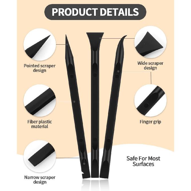 12 PCS Carbon Fiber Plastic Scrapers Tool, Non-Scratch Scraper Tool for Tight Spaces, Multi-Purpose Label Scraper Pen-Shaped, for Car Cleaning