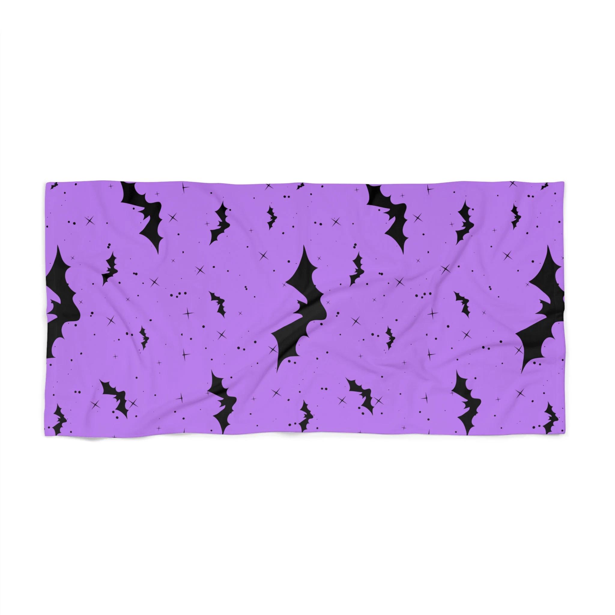 1PC Purple Starry Bats Gothic Halloween Beach Towel Soft Absorbent for Pool Travel Decor W30*H60(CM)