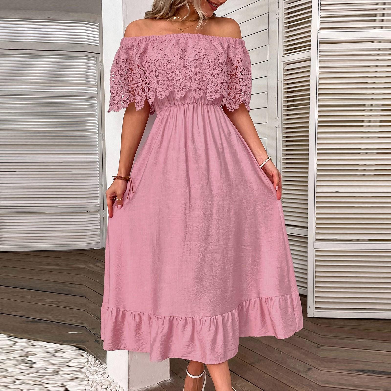 

Женские длинные платья с открытыми плечами, кружевными рукавами, макси-оборками, подолом А-силуэта, летние платья для отдыха, сарафаны XL