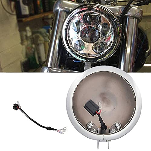 CHELHEAD 5.75 Inch LED Headlight Case for Harley Motorcycles Round Black Housing Kit with Fixing Brackets Silver Waterproof Earthquake Resistant