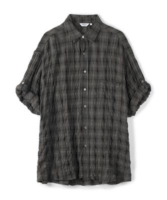 PARTIMENTO Vintage Crinkle Check Roll-Up Half Shirt Smoked Gray