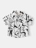 2026 Summer Boys' Black & White Floral Square Neck Short-Sleeve Shirt
