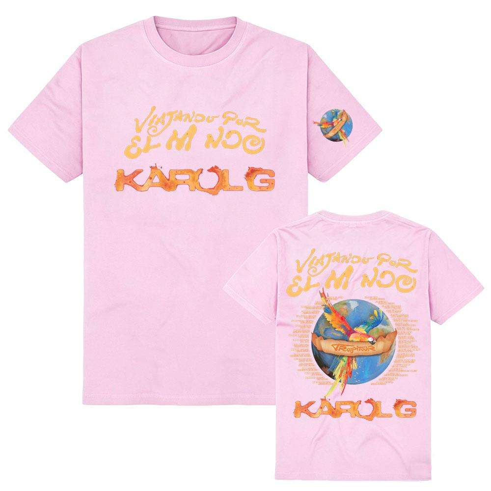 

VIAJANDO POR EL MUNDO TROP TOUR 2026 Tshirts KAROL G Printing T-shirt Summer Cotton Fashion Tee Women Men Clothing S рожевий