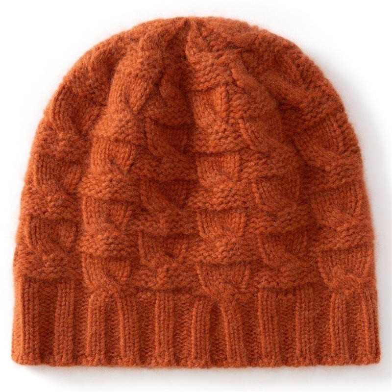 Autumn and Winter New Cashmere Blended Twisted Flower Thickened Warm Knitted Dome Men's and Women's Cashmere Hats Average Size