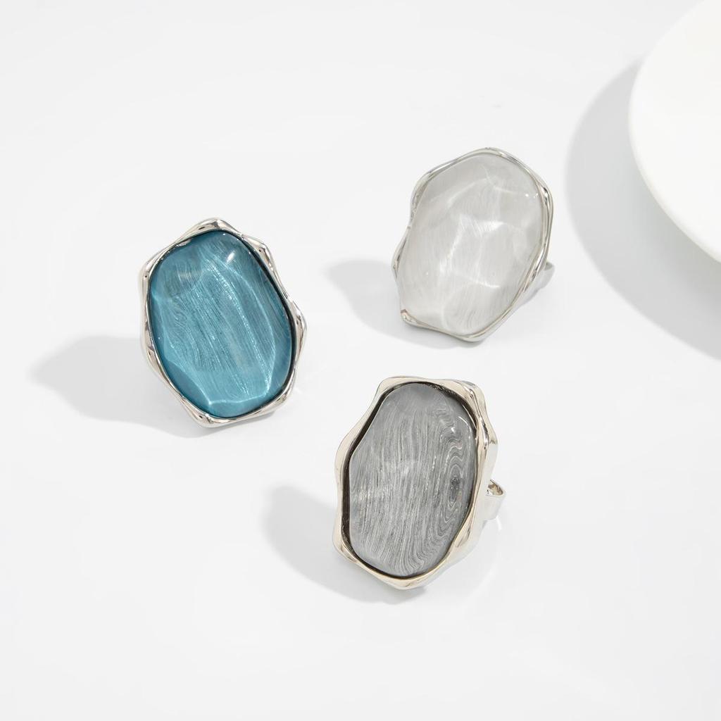 Retro Blue Water Ripple Resin Women's Ring Exaggerated Fashion Geometric Alloy Ring Jewelry Accessories Gift