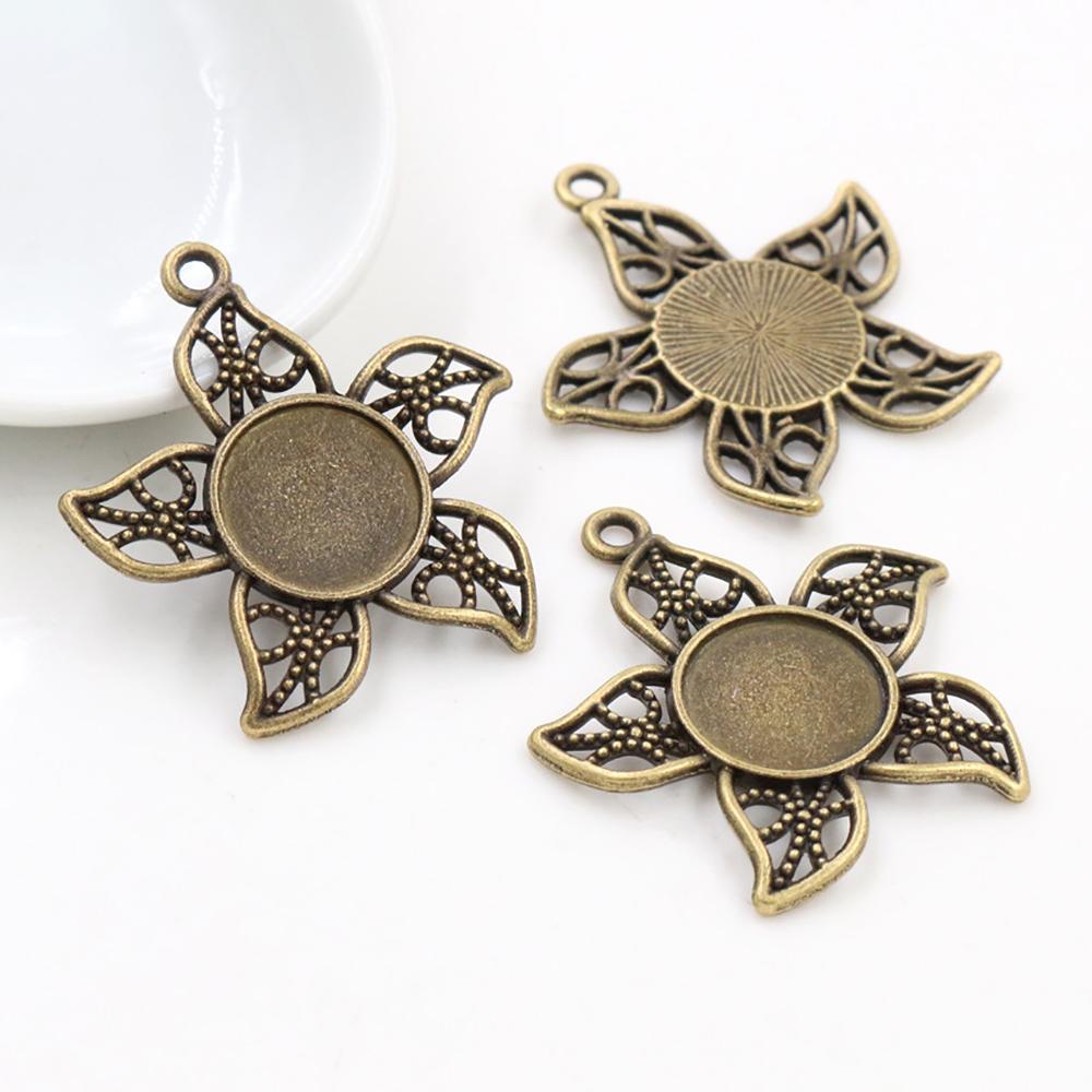 20pcs 12mm Inner Size Antique bronze Black Silver Plated Fashion Style Cabochon Base Cameo Setting Charms Pendant