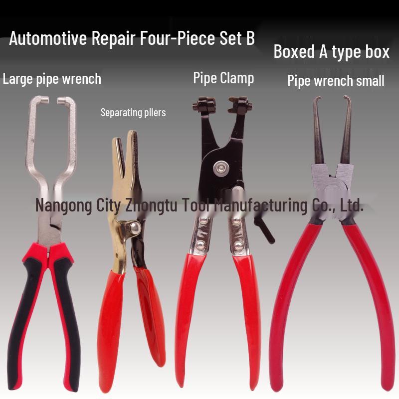 Pipe Wrench Caliper & Hose Clamp Pliers Set: Car Caliper, Water Pipe Wrench, Straight Throat, Clip & Hose Clamp Pliers
