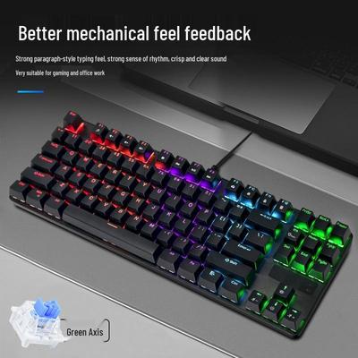 In-Stock RGB 87-Key True Mechanical Wired Keyboard, Blue Switch, for PC, Laptop, Office, and E-sports.