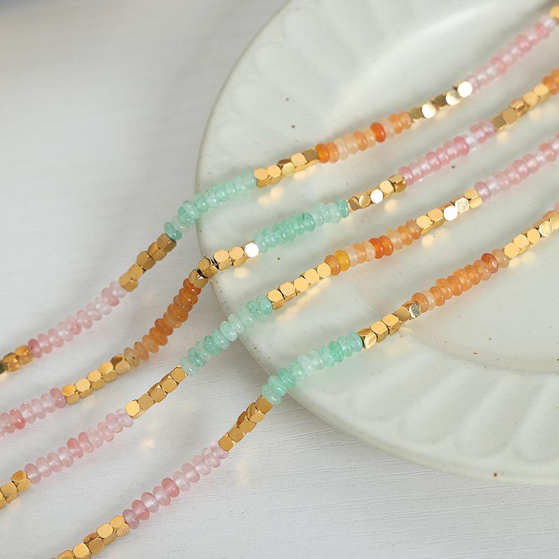 Maillard Reaction Vacation Style Amazonite Crystal Beaded Titanium Steel Necklace