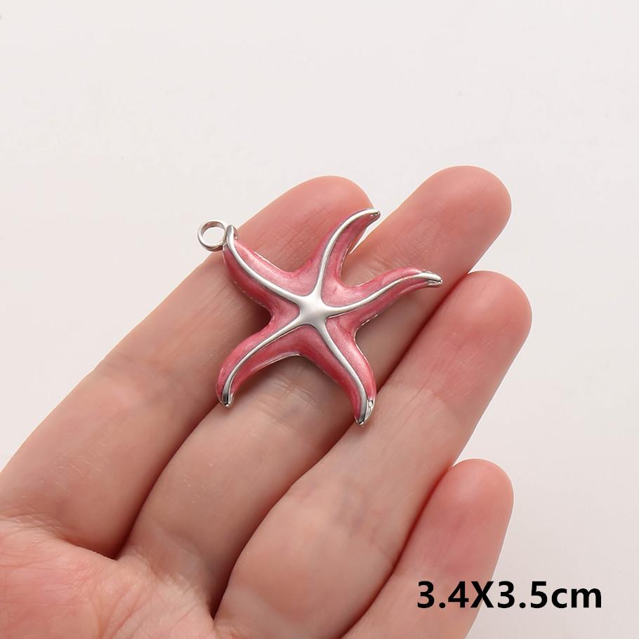 2pcs Marine Animals Pink/Hot Pink Enamel Charm Shell Jellyfish Starfish Conch Stainless Steel Pendant Charms For Jewelry Making