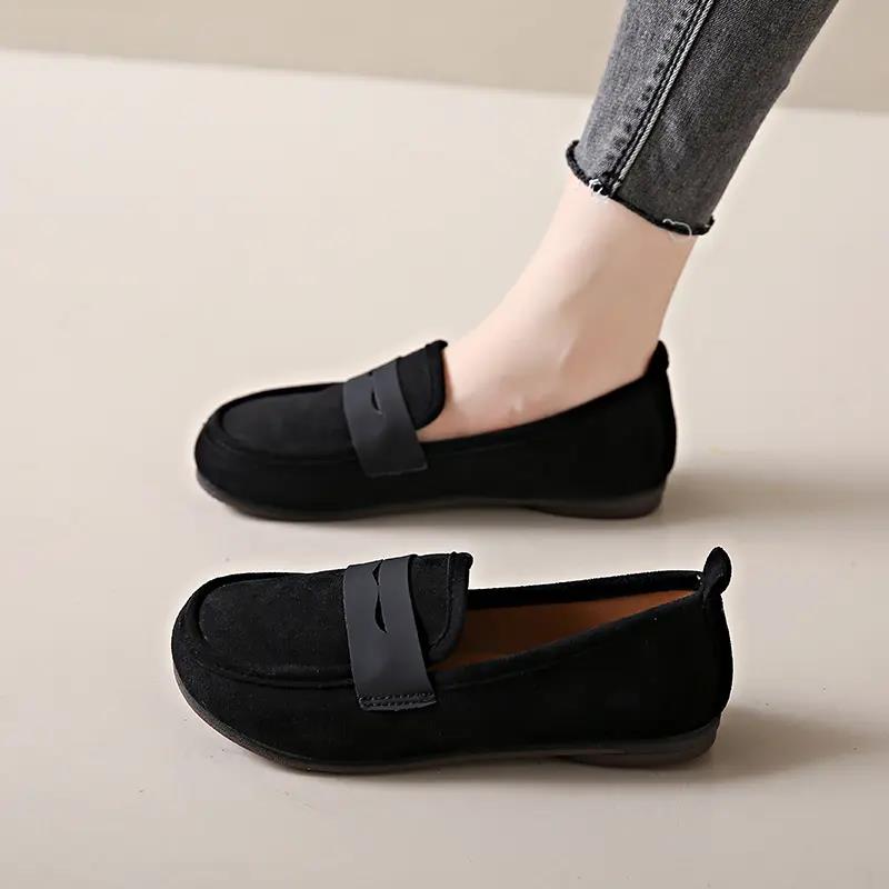 Woman's Spring Autumn Leather Casual Shoes Soft Bottom Non Slip Breathable Cover Foot Shallow Mom's Shoes Work Shoe Loafers Shoe