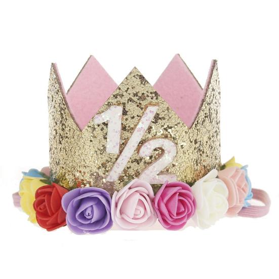 Baby Girl Crown Letter Shiny Sequins Flower Headwear Birthday Festival Headband