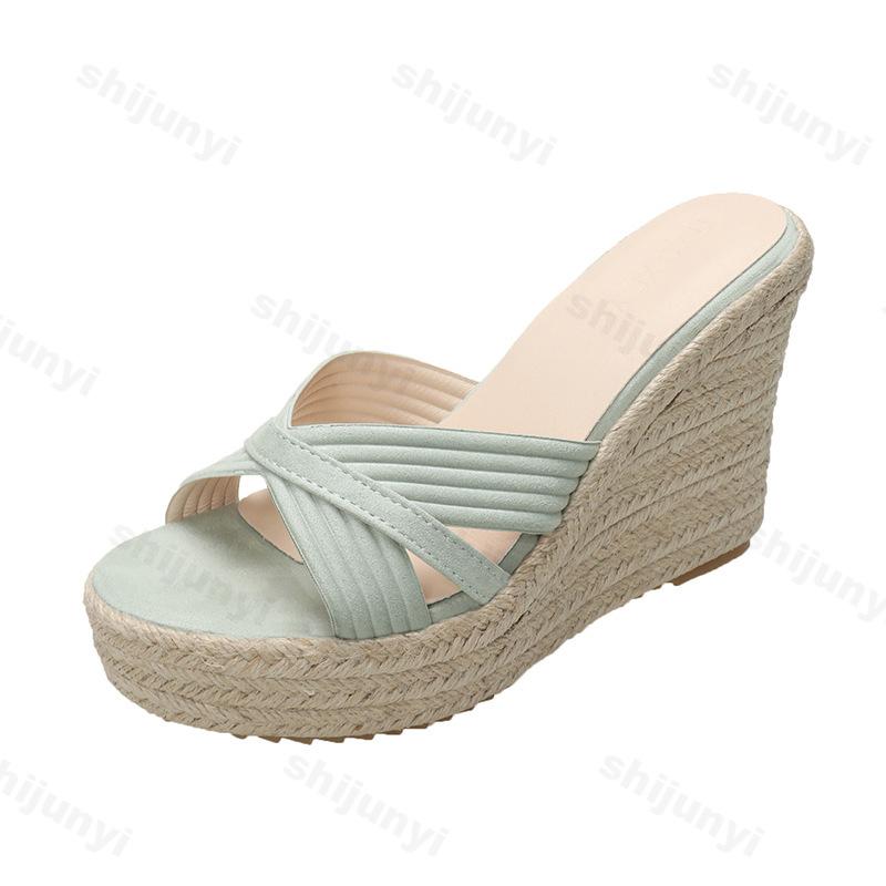 Fashion 2025 New Style Summer Solid Color Women's One-piece Thick Soled Sloping Heel Sandals Comfortable Elegant Temperament Cool Pumps