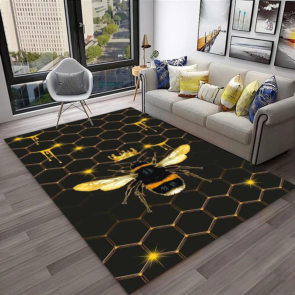 Cute Bee HoneyBee Insect Cartoon 3D Carpet Rug for Home Living Room Bedroom Sofa Doormat Decor,kids Area Rug Non-slip Floor Mat