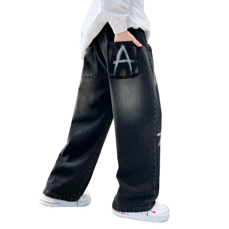 Boys' 2025 Autumn Jeans: Fashionable Wide-Leg Pants for Middle and Big Kids