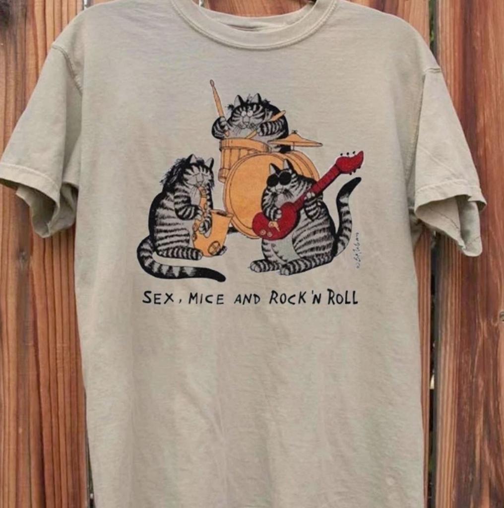 Vintage B. Kliban Cat Sex Mice And Rock Roll short sleeve sand shirt