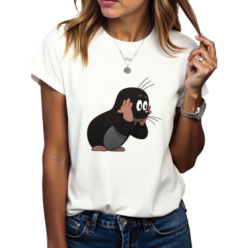 European Size Women'S Short-Sleeve Round-Neck T-Shirt with a Casual Sports Cartoon Print, Suitable for Women'S Athletic Wear.