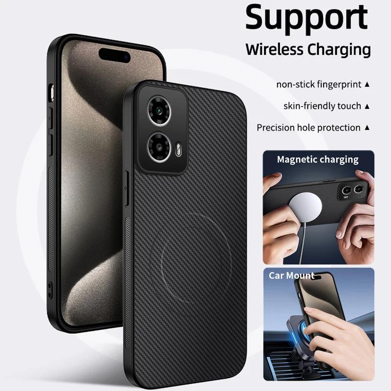 Pouzdro s texturou karbonových vláken s magnetickým bezdrátovým nabíjením pro Motorola Moto Edge 50 NEO 50 Fusion 50 Ultra Ochranný silikonový kryt proti pádu