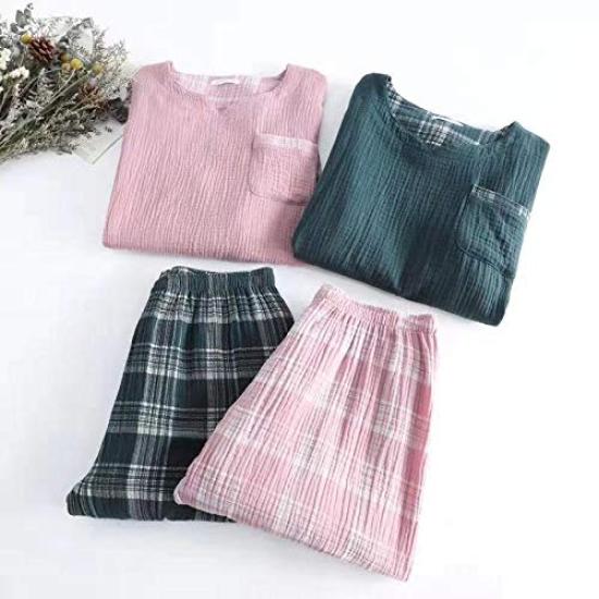 Checkered Soft Comfortable to the Perfect Gift for Day Size Women's Pajamas, Spring/Summer/Autumn/Winter, 100% Cotton, Pattern, V-Neck, Gauze, Touch,