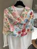 Elegant Women Silk Scarf Wrap Shawl Sweet Floral Print Sunscreen Bandanas Hijab Mujer Scarve Pareo Headscarf Boho Travel Korean