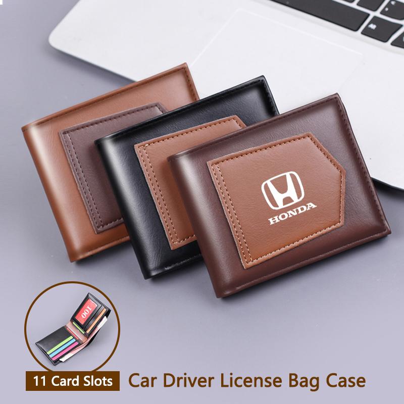 Car Emblems Purses Men Leather Wallets Multi Card Bag For Honda Civic Accord Fit City Vezel CR-V Odyssey Pilot Jazz Prelude Insi XD9